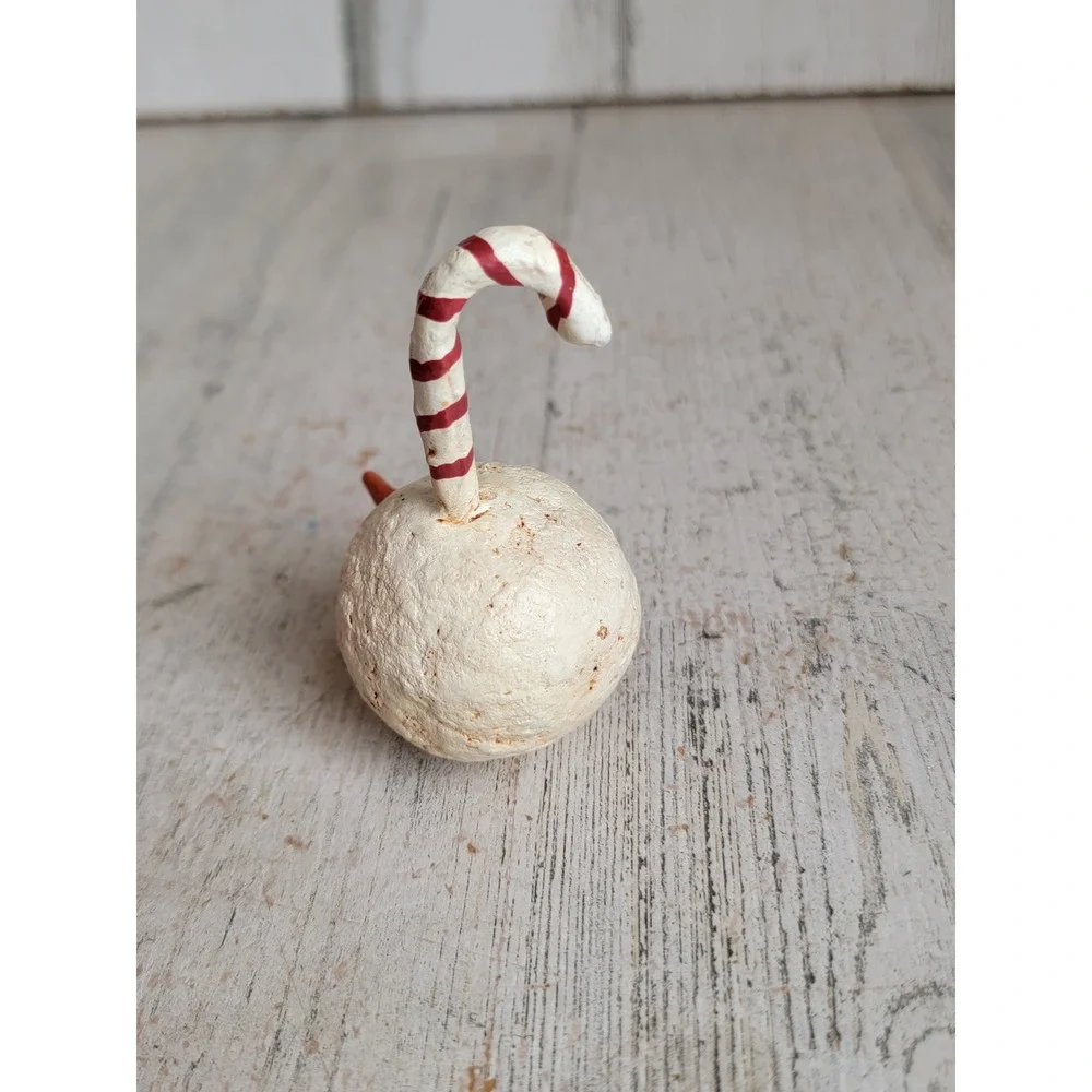 Vintage unique Snowman face candy cane hook ornament Xmas folk art unique